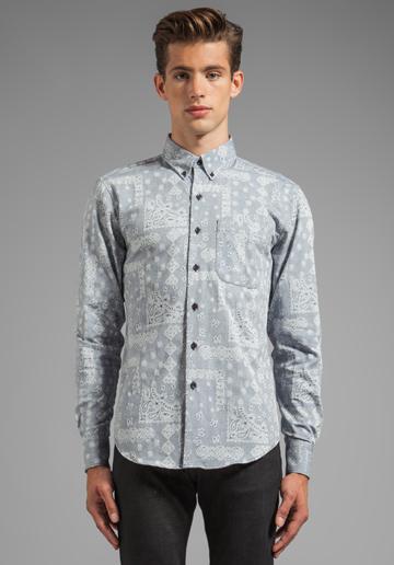 Naked & Famous Denim Slim Shirt Paisley Jacquard In Blue