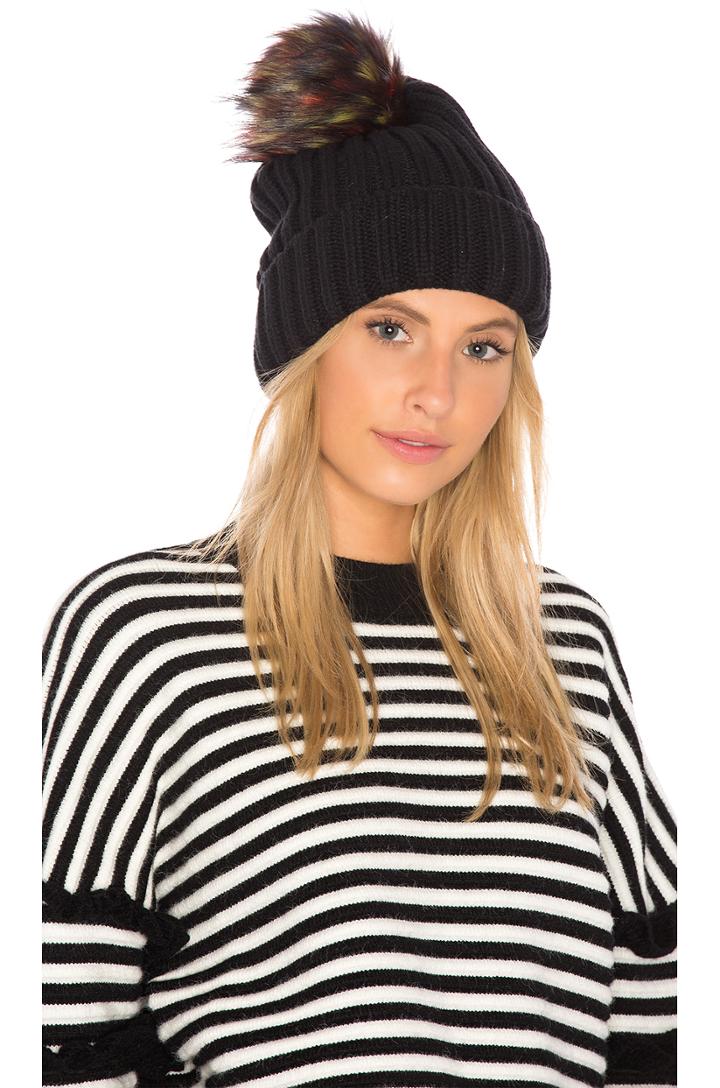 Chunky Rib Beanie With Snap Off Faux Fur Pom