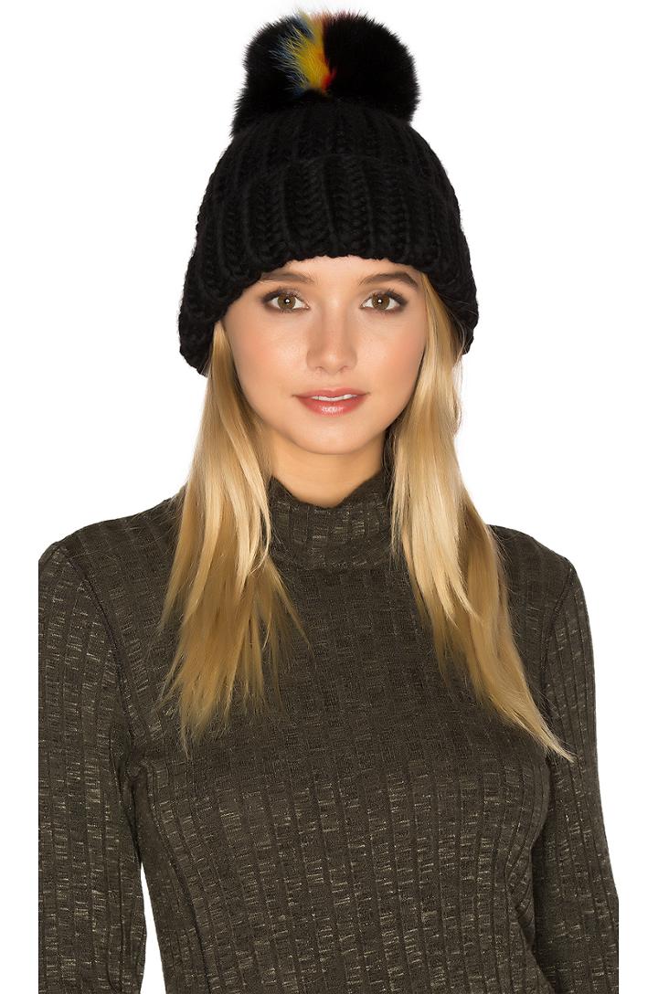 Rain Beanie With Fox Fur Pompom