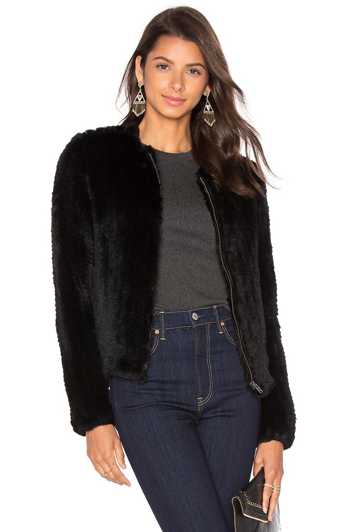 Zip Rabbit Fur Knitted Jacket