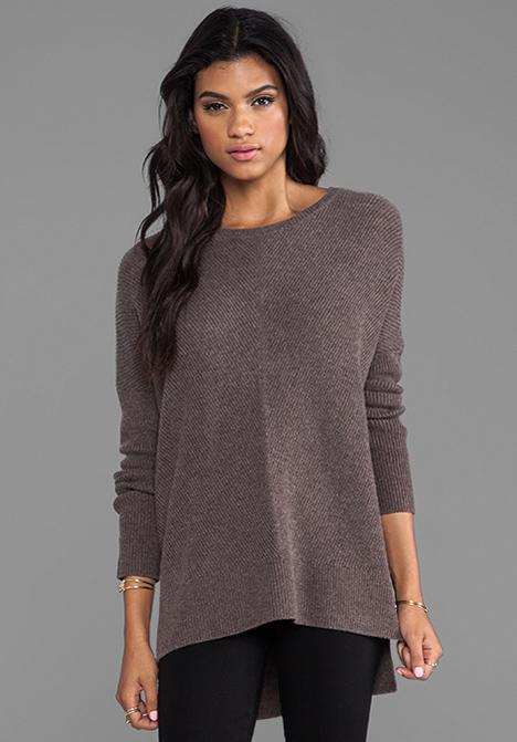Vince Chevron Crew Neck Sweater In Brown