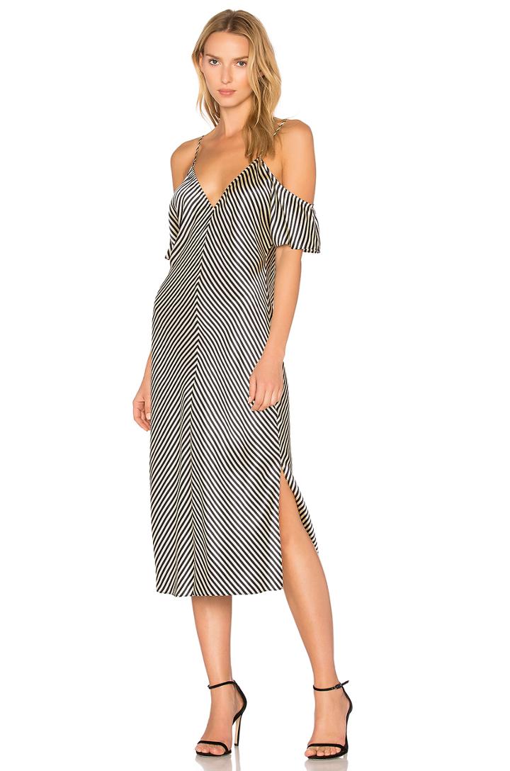 Cold Shoulder Silk Midi Dress