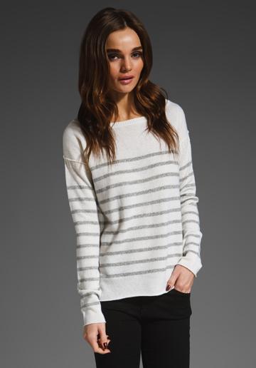 Vince Lurex Stripe Breton Sweater In Marshmallow/heather Grey