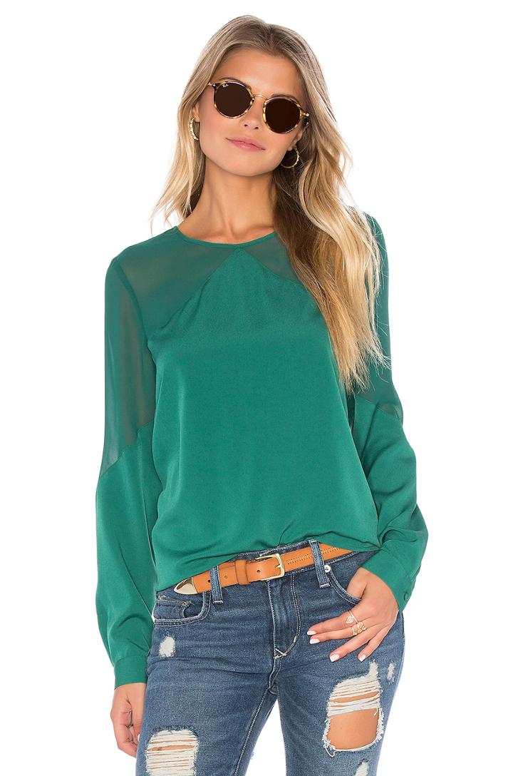 Long Sleeve Sheer Yoke Blouse