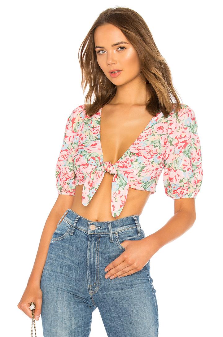 Tie Front Top With Puff Sleeves