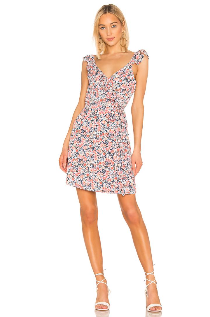 Ruffle Edge Sunwashed Floral Wrap Dress
