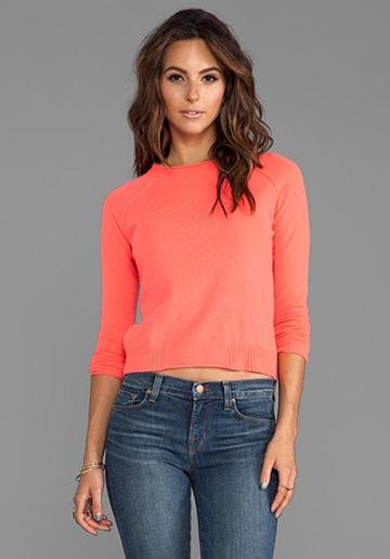 Autumn Cashmere Raw Edge Crop Sweater In Coral