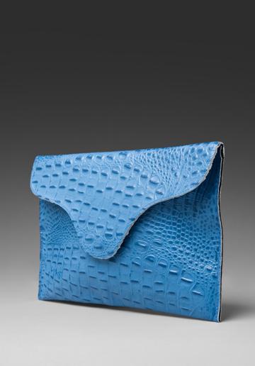 J.j. Winters Large Envelope Clutch In Brite Blue Croco