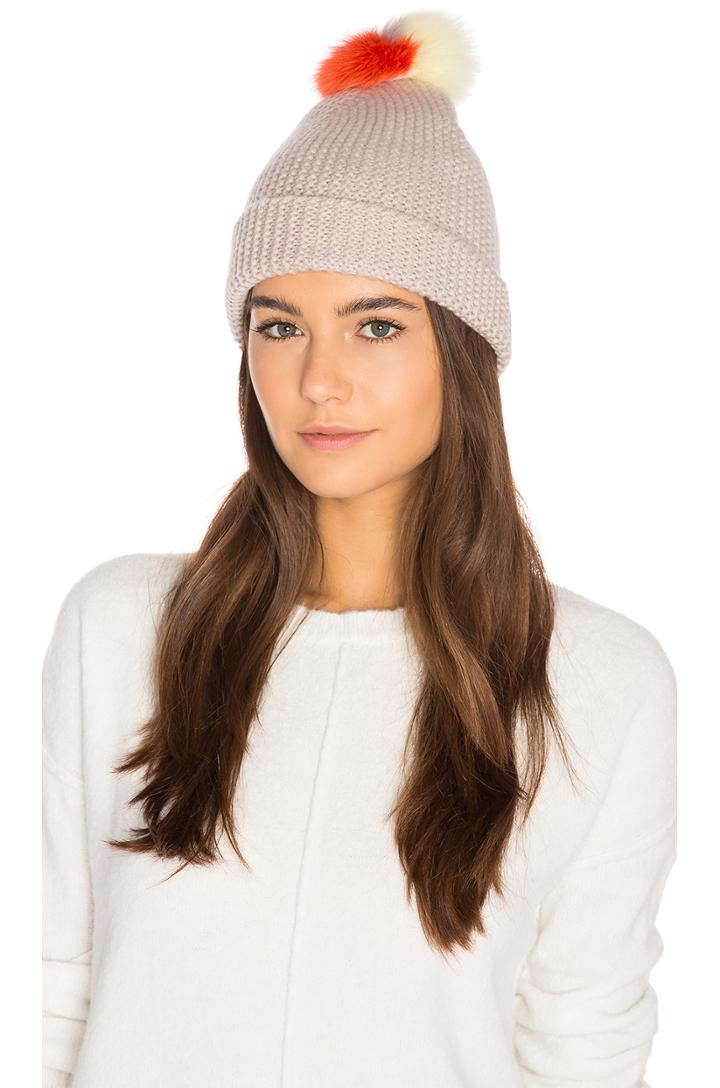 Multicolor Fox Fur Pom Pom Hat