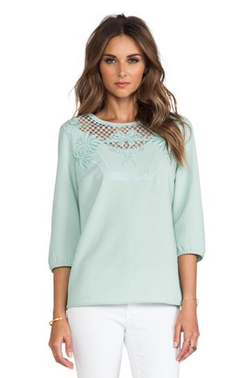 Maison Scotch Embroidered Long Sleeve Blouse In Mint