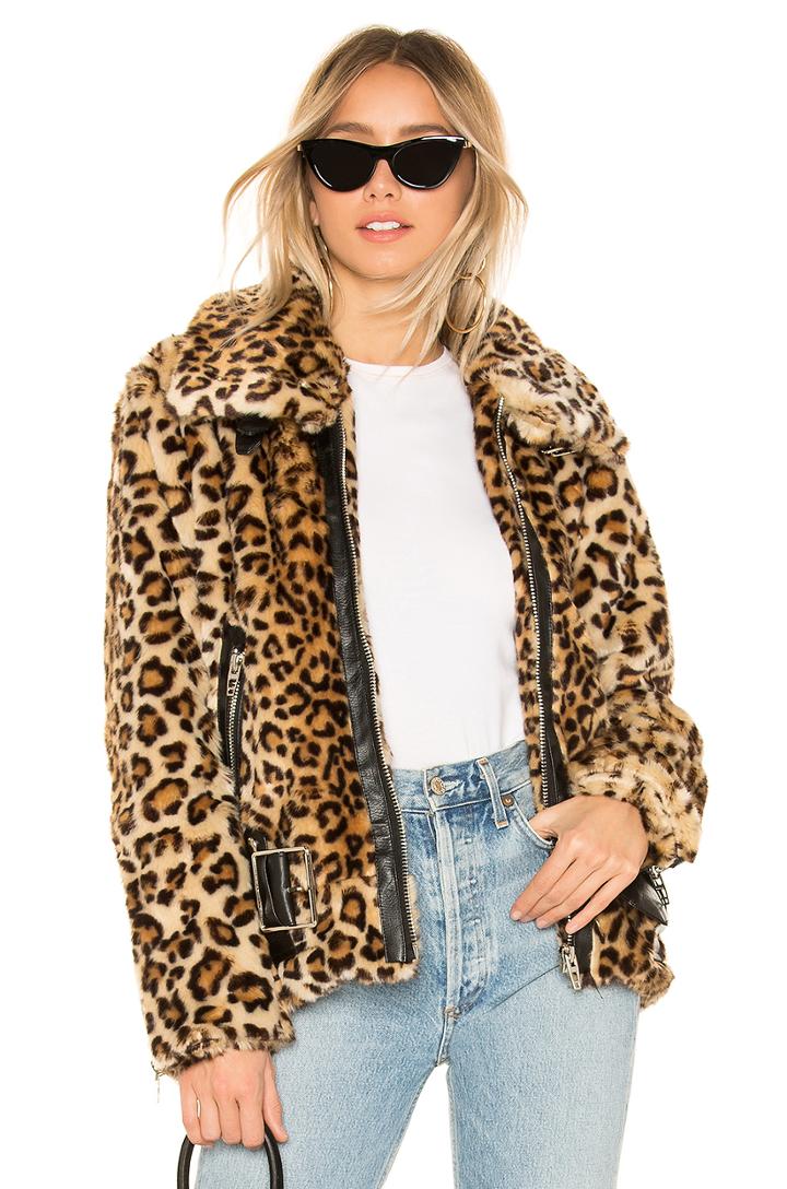 Faux Fur Leopard Biker Jacket