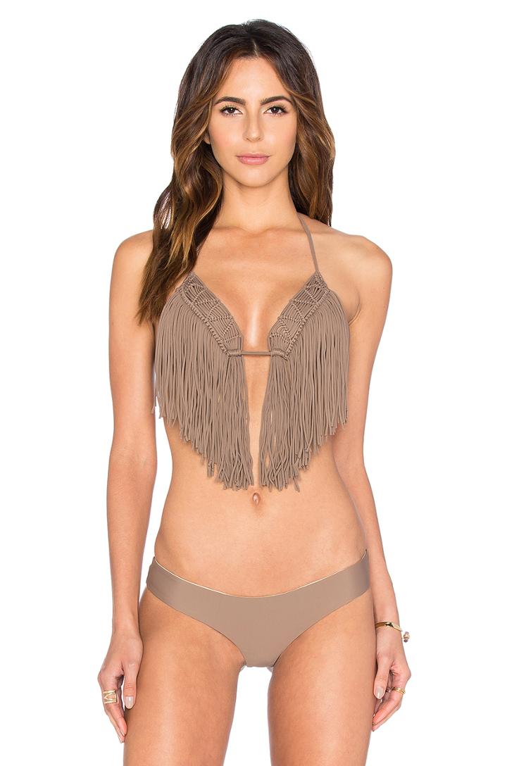 Heart Of A Hippie Weave Fringed Triangle Bikini Top