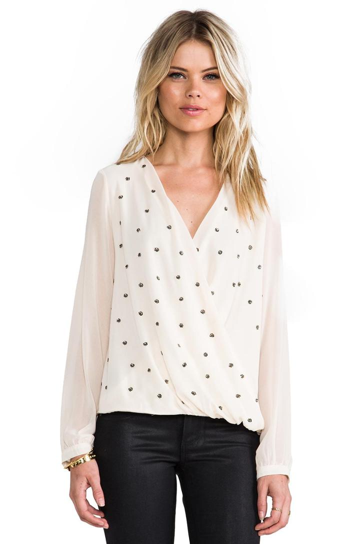 Mm Couture By Miss Me Studded Drape Blouse In Beige