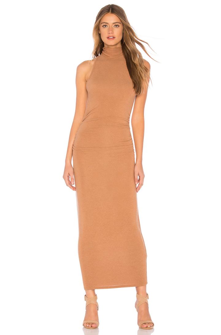 Ruched Turtleneck Midi Dress