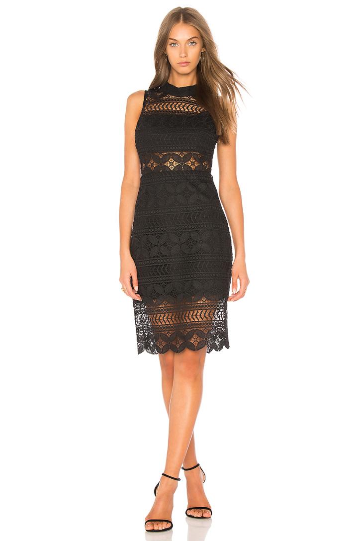 Mock Neck Lace Dress In Black