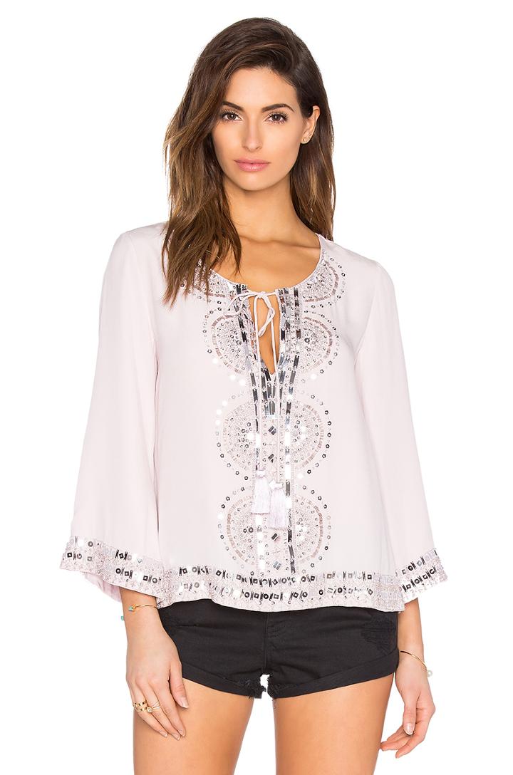 Embellished Tie Neck Blouse In Nude