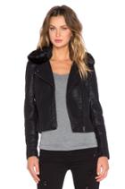 Faux Leather Jacket With Faux Fur Collar