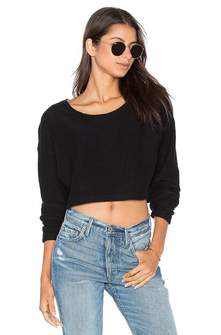 Reversed Terry Long Sleeve Crop Sweater