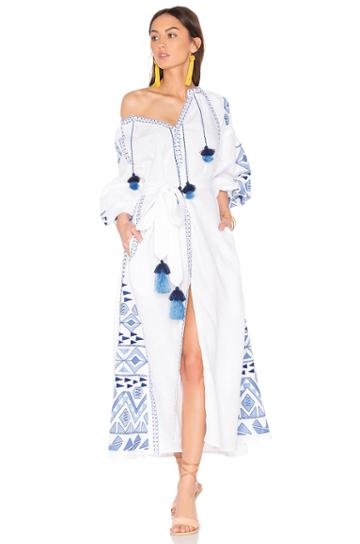 Long Sleeve Kilim Embroidered Tassel Maxi Dress