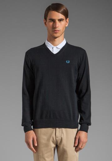 Fred Perry Classic Tipped V-neck Sweater In Navy