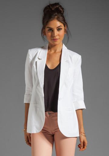 Central Park West Durham Linen Elbow Sleeve Blazer In White