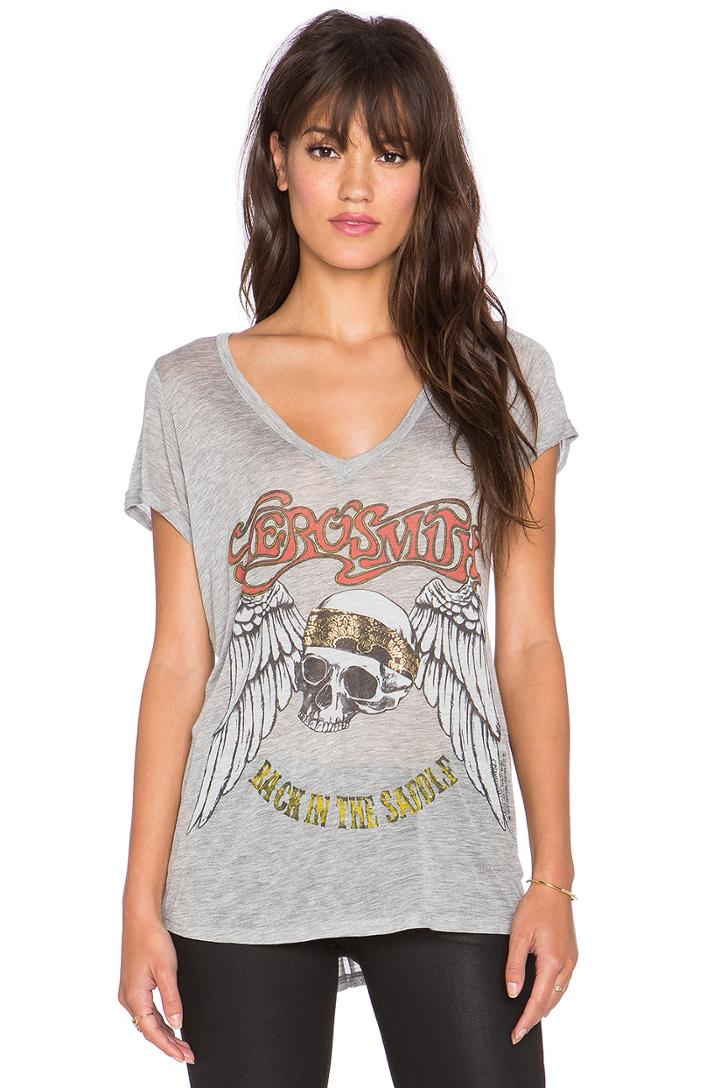 Becca Foil Aerosmith Skull V-neck Tee