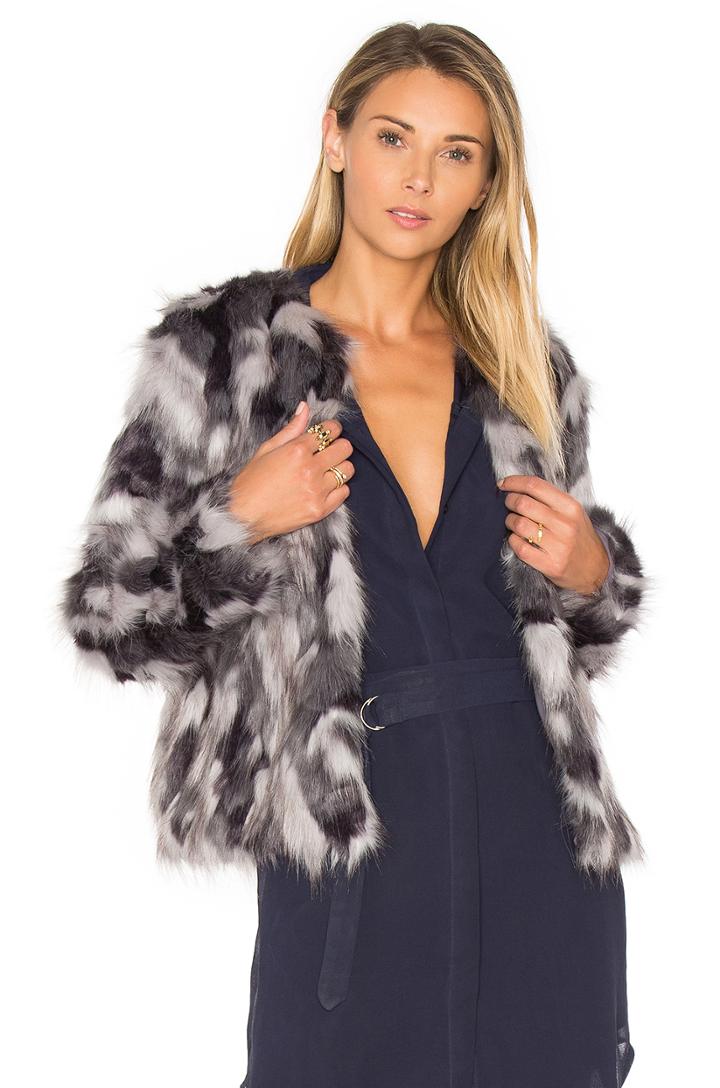 X Revolve Averly Faux Fur Coat On Grey & Black