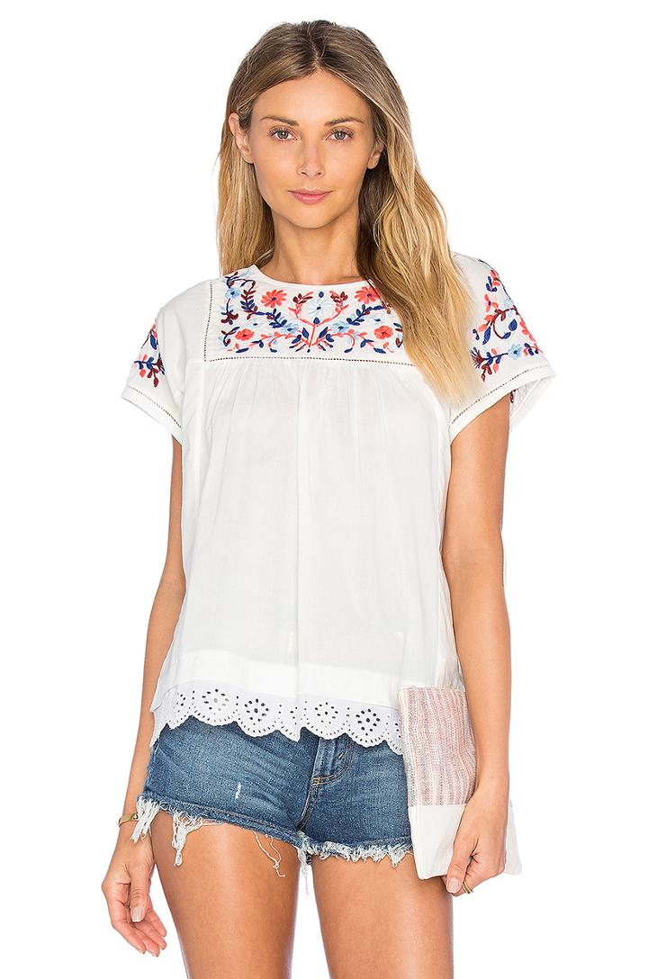 Short Sleeve Garden Embroidered Top