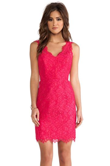 Shoshanna Lace Rose Dress In Pink
