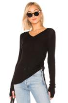 Side Gather V Neck Sweater