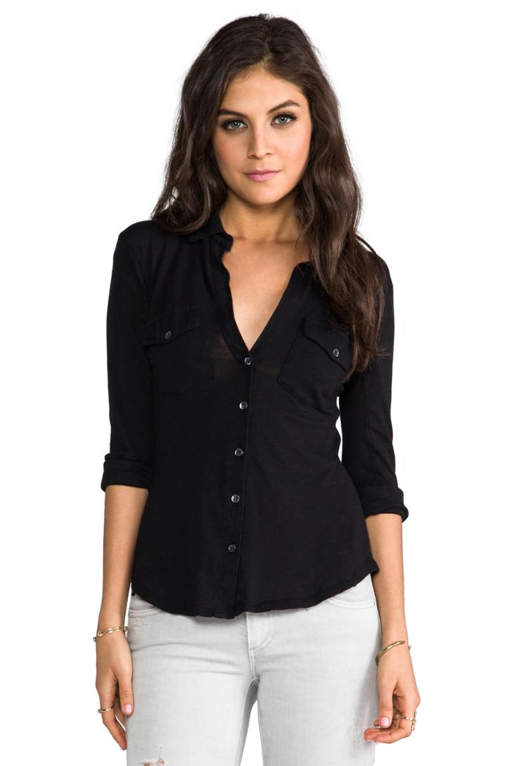 Slub 3/4 Sleeve Button Front Shirt