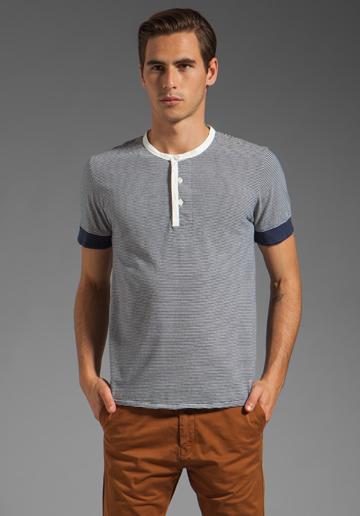 Scotch & Soda Short Sleeve Stripe Henley In Navy