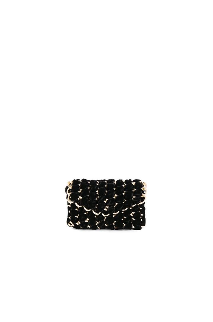 Micro Eve Velvet Clutch With Gold Chain