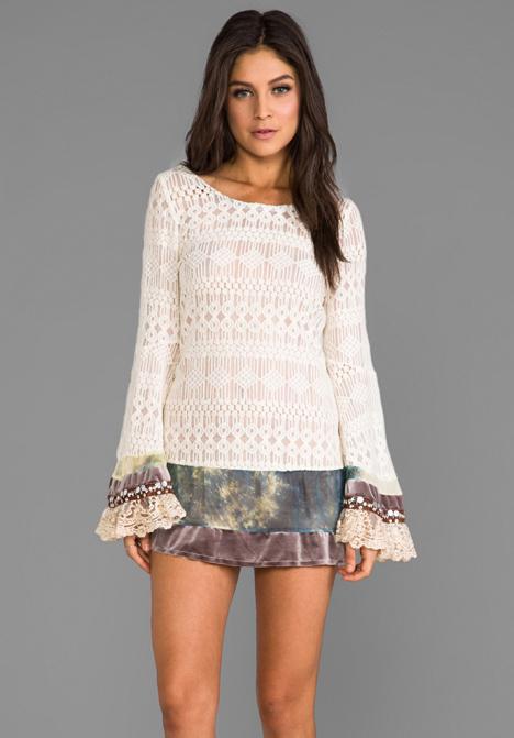 Gypsy Junkies Mimi Mini Lace Dress W/ Bell Sleeves In Ivory