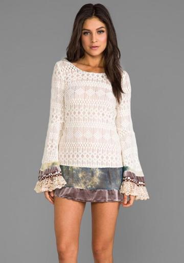 Gypsy Junkies Mimi Mini Lace Dress W/ Bell Sleeves In Ivory