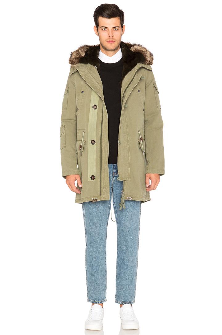 Canvas Parka With Rabbit And Raccoon Fur