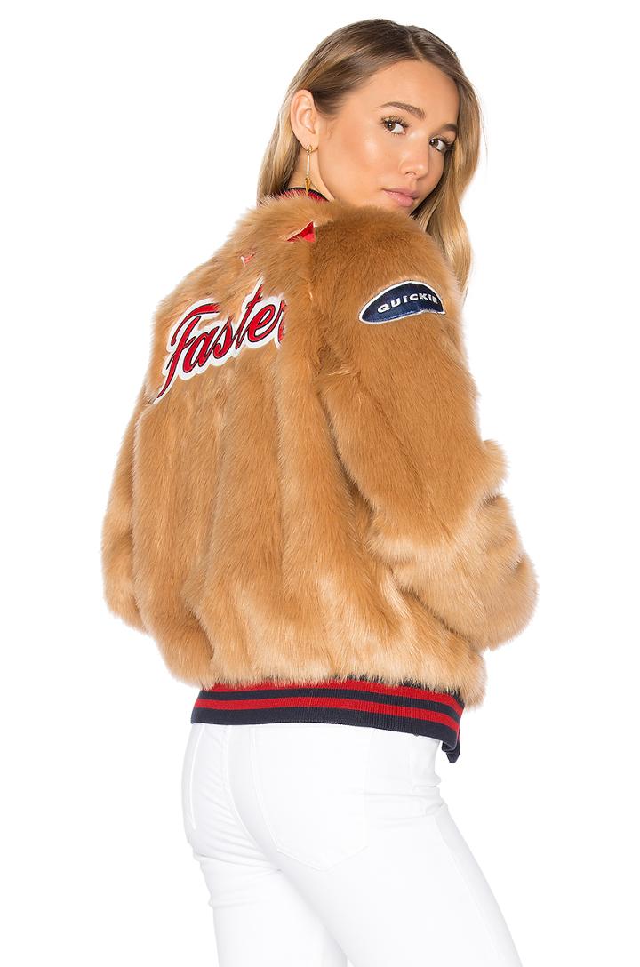 The Letterman Patch Faux Fur Jacket