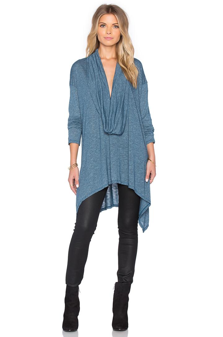 Long Sleeve Cowl Neck Asymmetrical Hem Poncho