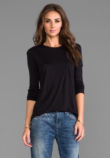 T By Alexander Wang Classic Long Sleeve Pocket In Black