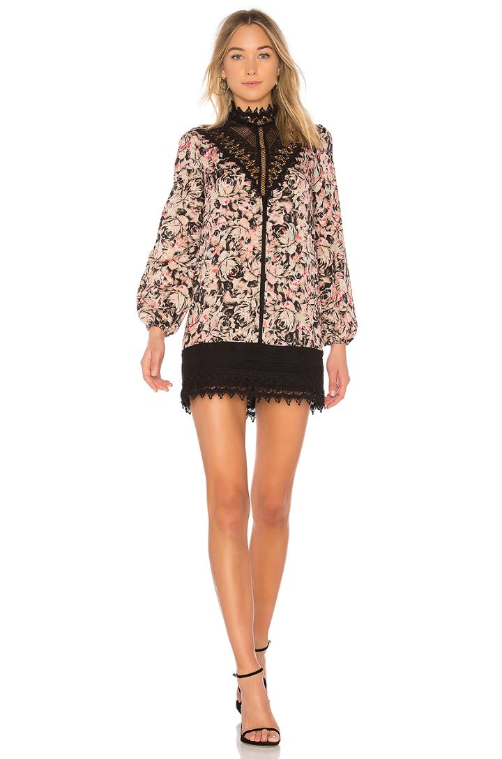 Lace Trim Dress In Black Haze Comb