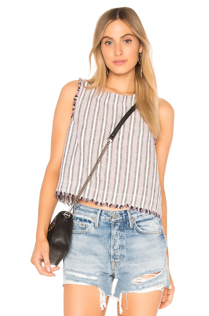 Sleeveless Fray Button Back Top