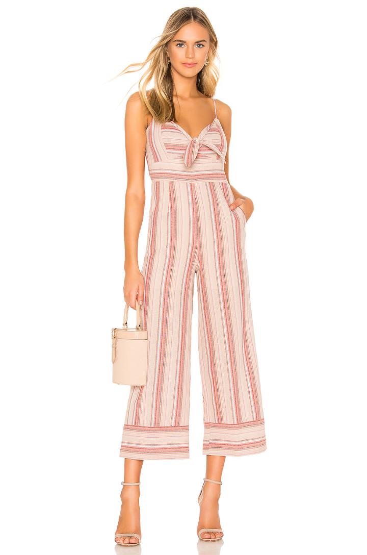 Striped Linen Tie Front Jumpsuit