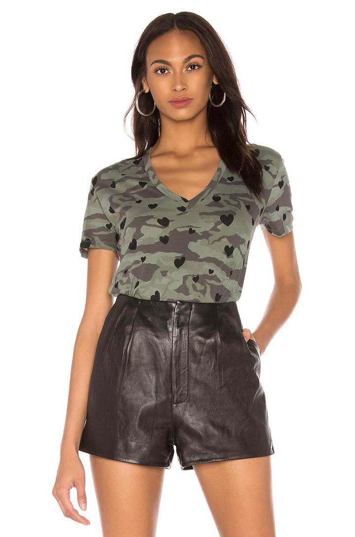 Camo Relaxed V Neck With Hearts Tee