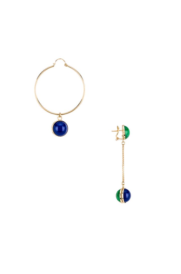 Asymmetric Long Sphere Earring & Hoop