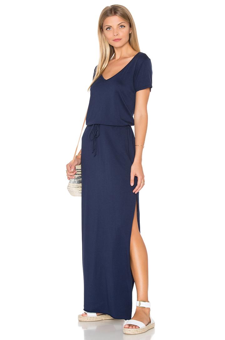 V Neck Drawstring Maxi Dress