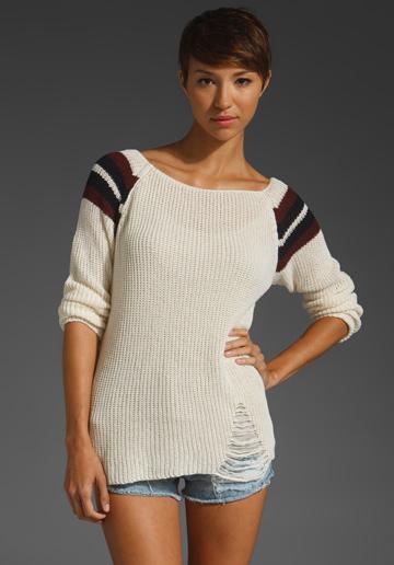 Brandy Melville Margot Sweater In Cream W/burgundy Shoulders