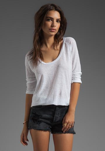 Krisa Linen Slub Pullover Tee In White