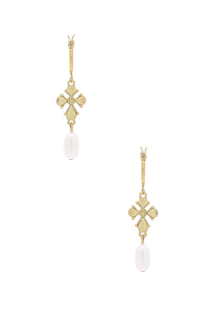 Nouveau Cross With Freshwater Pearl Mini Hoops