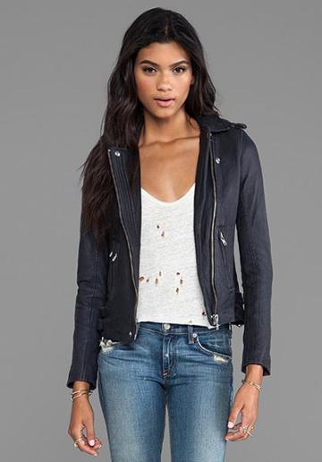 Iro Han Leather Moto Jacket In Navy
