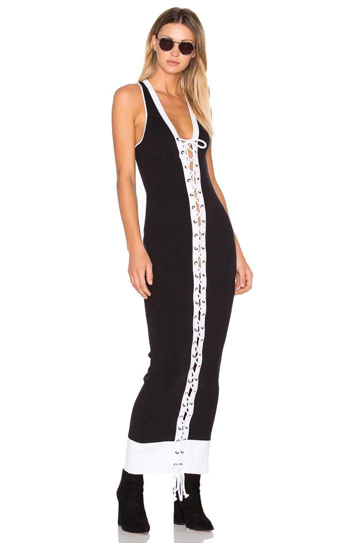 Lacing Ribbed Midi Dress